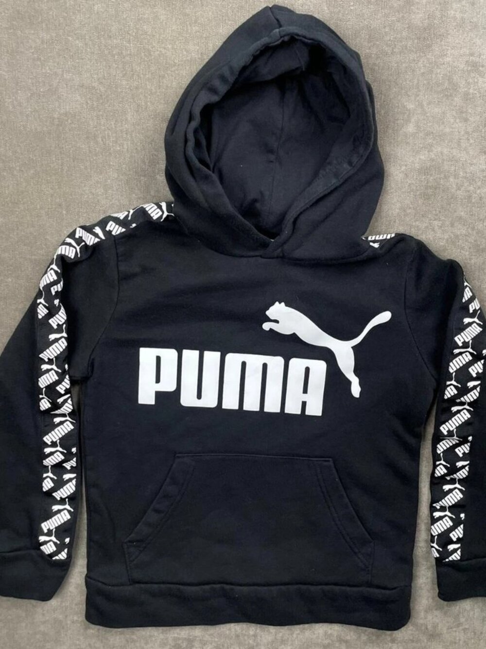 Puma Classic Logo Black Fleece Hoodie Womens S Front Pocket